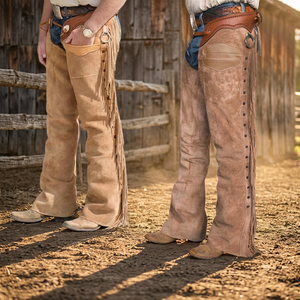 Custom Men's Western <b>Chaps</b> Genuine Leather Breathable Buckle Closure Solid-Color Relaxed Fit Leather Pocket Training Use - Product Image 2