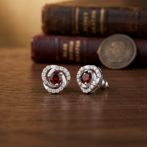 Boucles d'oreilles clous halo en argent sterling 925 avec grenat rouge et zircon cubique pour femme, bijoux fins et pierres précieuses rondes – Vente en gros - Product Image 5