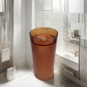 Lavabo di lusso trasparente con piedistallo di cristallo in resina pura pietra Freestanding rotondo lavandino piano per bagno lavandino per alberghi