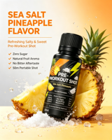 En stock – Shot pré-entraînement à marque privée 50 ml, saveur ananas et sel marin, sans sucre, supplément énergétique liquide, 300 mg de caféine