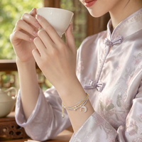 Bracelet en cordon tissé fait main avec breloque lune et perle, réglable, cadeau porte-bonheur, bijou