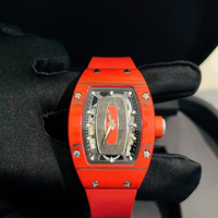 Montre mécanique Top 0701 Red Tonneau Hollow avec bracelet en caoutchouc, montre de mode pour femmes, pour le travail et les loisirs