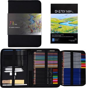 Kit de dessin et d'esquisse de 71 pièces, fournitures artistiques pour adultes, artistes débutants, crayons de couleur, <span class=keywords><strong>aquarelle</strong></span>, <span class=keywords><strong>graphite</strong></span>, fusain - Product Image 1