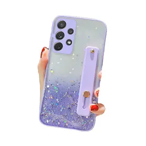 Gradient Glitter Wrist Band Clear Phone Case For Samsung Galaxy S22 Ultra S21 S20 Plus Note 20 Ultra A52 A72 A32 5G Soft Bumper