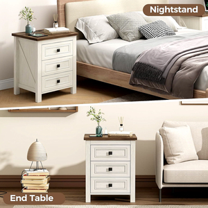 Mesa de Noche con Estación de Carga, Mesa de Noche Rústica de Madera con 3 Cajones, Mesa Auxiliar de <span class=keywords><strong>18</strong></span>'' de Ancho para Dormitorio - Product Image 5