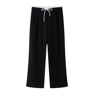 Pantalon plissé à cordon de serrage pour femme, taille mi-haute respirante, double taille, coupe droite, nouvelle collection printemps 2025 KAR&OT ZA - Product Image 3