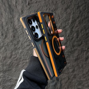Coque de téléphone pour Samsung S25 Ultra, étui magnétique en PC pour téléphone S24, support d'objectif créatif, protection anti-chute bicolore, <span class=keywords><strong>orange</strong></span> - Product Image 5