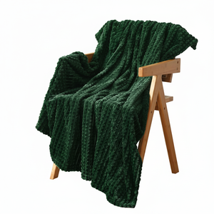 Coperta in pile 3D verde scuro 50" 60" super morbida, soffice, accogliente e lussuosa con design a griglia jacquard per decorazioni - Product Image 2