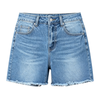 Shorts en jean taille haute pour femme, à ourlet effiloché, coupe mi-cuisse, en denim extensible, été, vente en gros