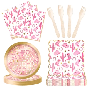 Juego de Vajilla Personalizado DAMAI con Temática de Vaquera Rosa para Fiestas Infantiles, Platos de Papel de Vaquero para Decoración de Fiestas de Cumpleaños - Product Image 4