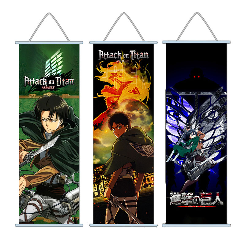 Аниме Атака Титанов Печать Настенный плакат Свиток Висячие картинки Аниме Плакат 70*25 см