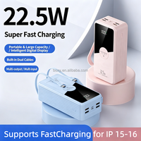 Banco de Energía de Gran Capacidad con Carga Rápida de 30000 mAh, Cable Integrado, Salida de 22.5 W, Linterna LED Portátil, Banco de Energía de 50000 mAh
