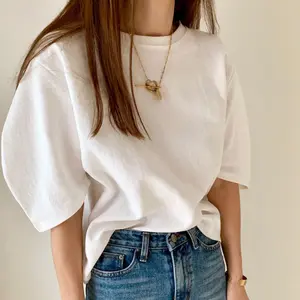 Camiseta casual coreana de algodão para mulheres, nova moda de algodão selvagem, cor sólida, verão 2022