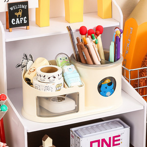 Portalápices giratorio multifuncional con compartimentos, caja de almacenamiento de escritorio para bolígrafos, brochas de maquillaje y artículos de papelería Y11 3316 - Product Image 1