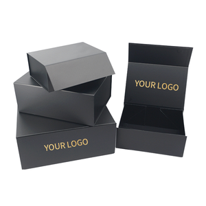 Custom High-End Gold Foil Stamped Logo Black Gradient Foldable Rigid Cardboard Gift Box Magnetic Closure Handle Custom Design - Product Image 1