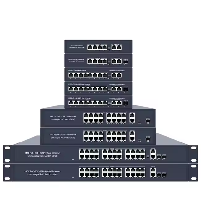 Gigabit POE Switch Series 4/8/16/24 Port Gigabit Uplink + SFP Optical Ports IEEE802.3af/at 65/120/330/400W SNMP QoS CCTV System