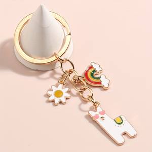 Porte-clés dessin animé mignon alpaga et arc-en-ciel | Animal porte-clés sac à main sac à dos voiture charme écouteur accessoire amis cadeau - Product Image 1