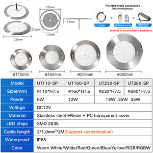 Nhà máy trực tiếp cung cấp IP68 DC12V siêu mỏng <span class=keywords><strong>RGB</strong></span> dưới nước không thấm nước LED Spa Pond chiếu sáng hồ bơi đèn cho bơi lội - Product Image 2