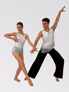 Costume da ballo jazz per coppia, con paillettes argento e frange a righe, per performance, abbigliamento da competizione coordinato uomo donna - Product Image 2
