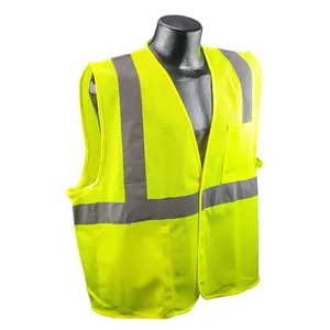 100% 涤纶网眼荧光黄SV2GM反光安全背心 2 个口袋