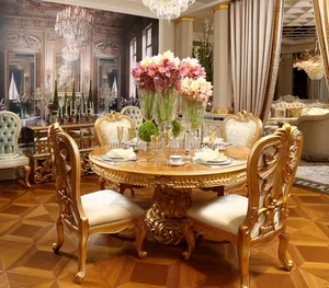 OE-时尚定制欧式餐厅家具1.8米木雕圆形大桌子带转盘