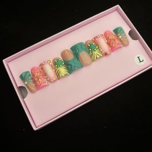 Vente chaude de beaux ongles en acrylique faits à la main, adaptés aux filles. 10 pièces peintes à la main <span class=keywords><strong>film</strong></span> presse ongles - Product Image 3