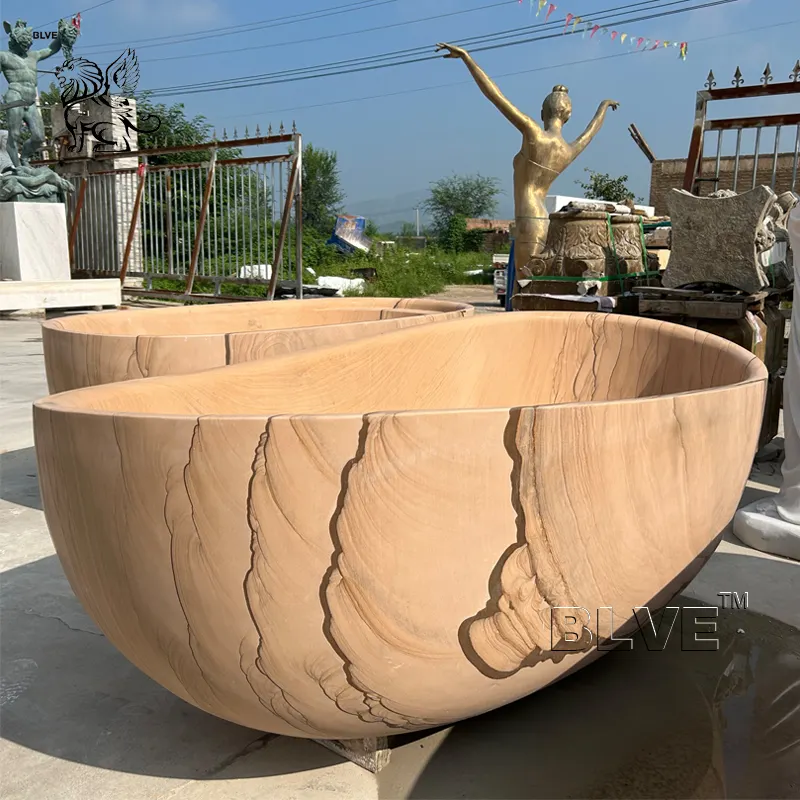 BLVE Luxuriöse elegante freistehende Badewanne Massive Oberfläche Naturstein Granit Marmor Holz Textur Badewanne