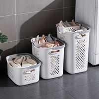 Panier à linge en plastique multi-compartiments pour salle de bain, double niveau, avec housse anti-poussière, écologique, support de rangement pour vêtements