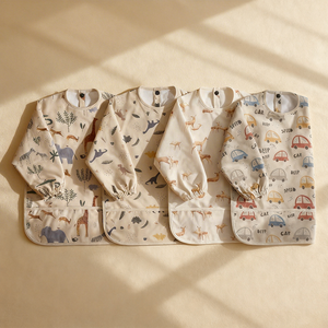 Tablier de bébé imprimé animaux mignons, imperméable en PU, à manches longues, pour l'alimentation et les repas, pour tout-petits - Product Image 1