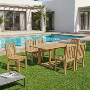 Teak Wood <b>Outdoor</b> Dining <b>Table</b> Set 6 Seater Garden Furniture Weather Resistant Contemporary Design <b>Foldable</b> Enterprise Brand - Product Image 1