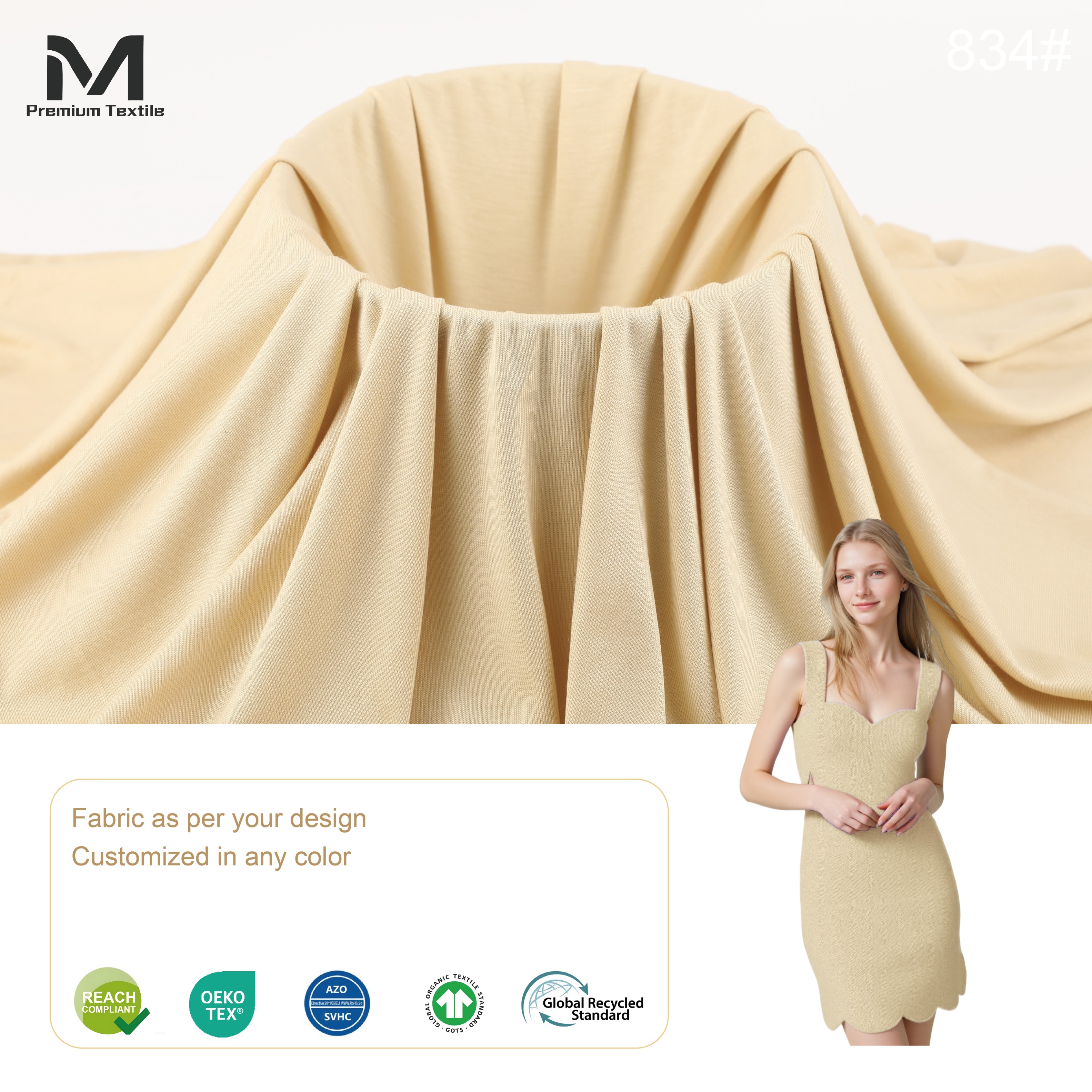 OEKO-TEX Standard GOTS Stretch Cotton Knit Fabric For OEKO-TEX Luxurious Homewear And Durable High Quality Modern Style For 834#