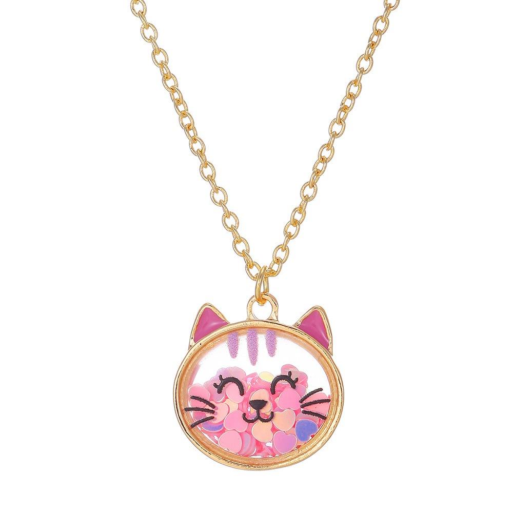 New Cute Animal Cat Chain Necklace for Girl Kid Sequin Flower Star