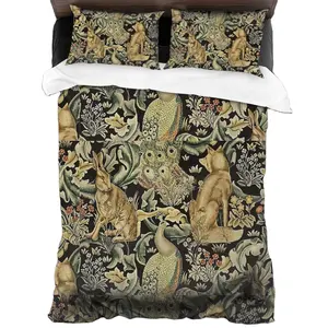 William Morris Golden Lily Comforter Set with 2 Pillowcases,Soft King/Queen Size,Jacobean Floral Duvet Cover Microfiber Bedding