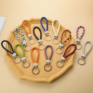 Metal Diamond Woven PU Leather Rope Keychain Car Pendant Women's Bag Accessories <b>Key</b> <b>Chain</b> Gift Wholesale - Product Image 3