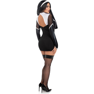 Disfraz de Mujer de Cuero Sintético para Cosplay, Club Nocturno, <span class=keywords><strong>Monja</strong></span>, Sirvienta, Mangas Largas, Tops Calados, Falda Corta <span class=keywords><strong>con</strong></span> Turbante, Uniforme - Product Image 4