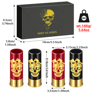 Verres à shot en plastique motif crâne de poker, lot de 4 avec boîte cadeau, verres à shot en forme de petite balle 12GA pour whisky, <span class=keywords><strong>tequila</strong></span>, vodka, liqueur - Product Image 3