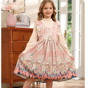 Robe décontractée à manches longues avec décoration de boutons pour filles printemps/automne silhouette droite au genou avec ensemble deux pièces doux - Product Image 5