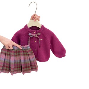 Tongxingyuan Girls Knitted <b>Cardigan</b> Plaid Skirt Set Autumn Winter <b>Thick</b> Cotton Clothing Set - Product Image 5