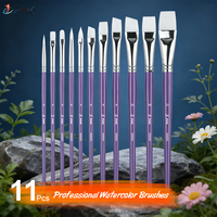 Lot de 11 pinceaux professionnels en nylon pour artistes, manche en bois violet, pour aquarelle, visage et corps