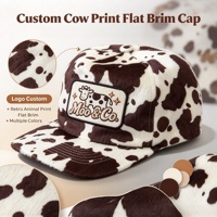 Casquette à visière plate à 5 panneaux avec logo brodé personnalisé de haute qualité, OEM ODM, Gorras, casquette snapback en laine à imprimé vache