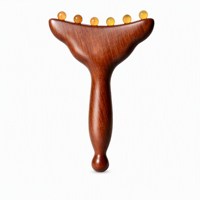 Peigne de massage en bois de santal massif, outil Gua Sha pour les méridiens, 6 billes, pour le visage, le corps, le cou, le cuir chevelu, acupression, peigne de massage portable pour la tête