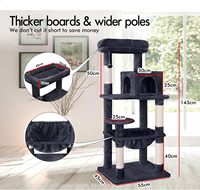 Arbre à chat de luxe 143 cm multi-niveaux, écologique, avec poteaux à gratter en sisal et bois, maisonnette et perchoir en peluche pour chatons, pour grimper et se reposer