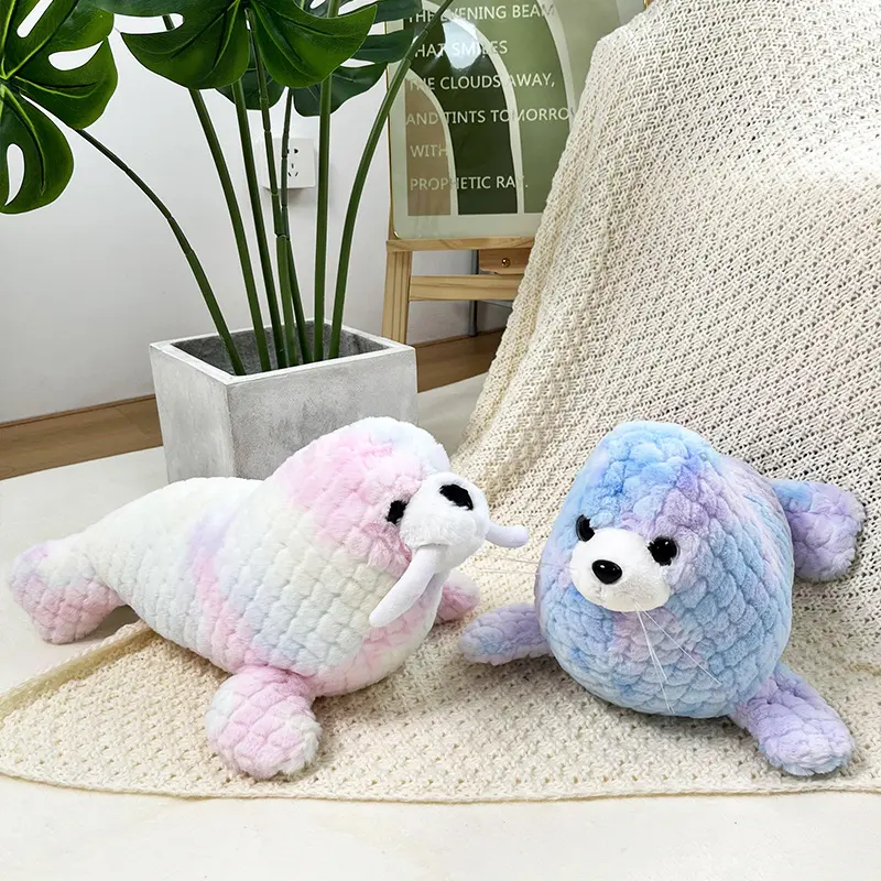 Marine animals series plush toy tie-dying lovely seal colorful animal stuff toy
