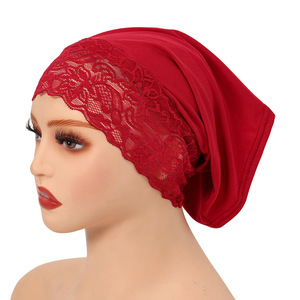 Turbante Etnico in 8 Colori per Donne Musulmane, Cappello Semplice Tinta Unita con Pizzo, Copricapo in Poliestere, Bandana - Product Image 5