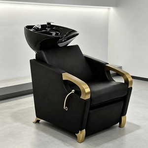 Fauteuil de lavage de cheveux inclinable en PVC avec pompe hydraulique et repose-pieds réglable pour salon de beauté et spa - Product Image 1