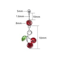Piercing de nombril tendance en acier inoxydable avec pendentif cerise en cristal CZ rouge, bijou corporel en forme de cerise