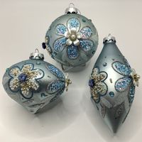 Boule de Noël en verre artisanale de luxe, motif floral perlé, imprimé 3 couleurs, écologique, 8 cm, à suspendre