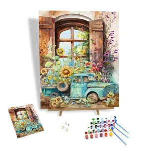 Diy Schilderij Op Nummer Kit Auto Vol Bloemen Handgeschilderde Huisdecoratie Schilderij Op Maat Foto 'S Ontspanning En Vrije Tijd