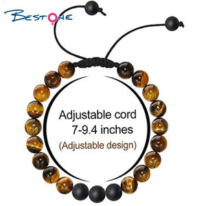 Pulsera de Cuentas de Piedra Ojo de Tigre de 8 mm Brazaletes Ajustables con Cuerda Trenzada de Roca de Lava para Hombre y Mujer Pulseras de Equilibrio y Sanación para Yoga - Product Image 5