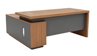 Bureau de direction en L contemporain en bois écologique, finition noyer, gris foncé, pour bureau commercial – Vente en gros